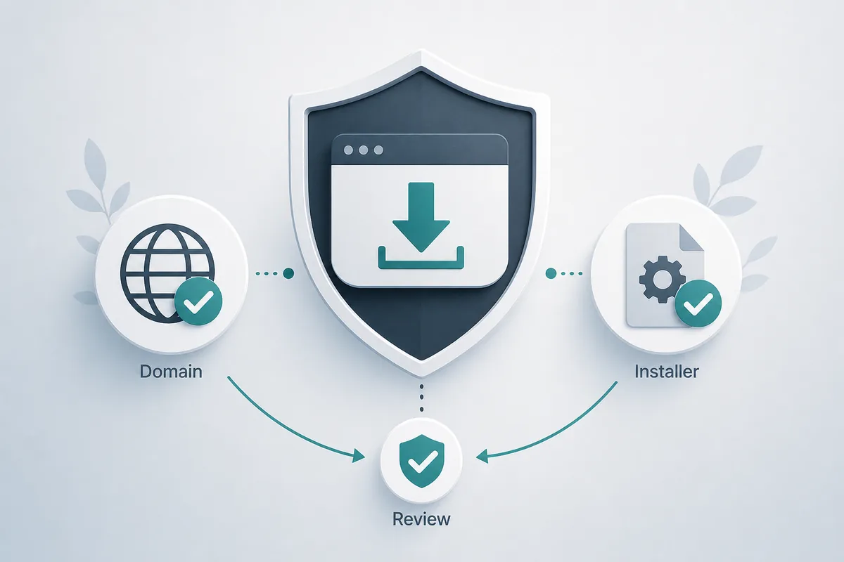 Gráfico editorial sobre dominio, instalador y revisión para Tabbit Browser